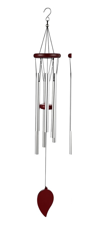 Red wood wind chime with silver tubes